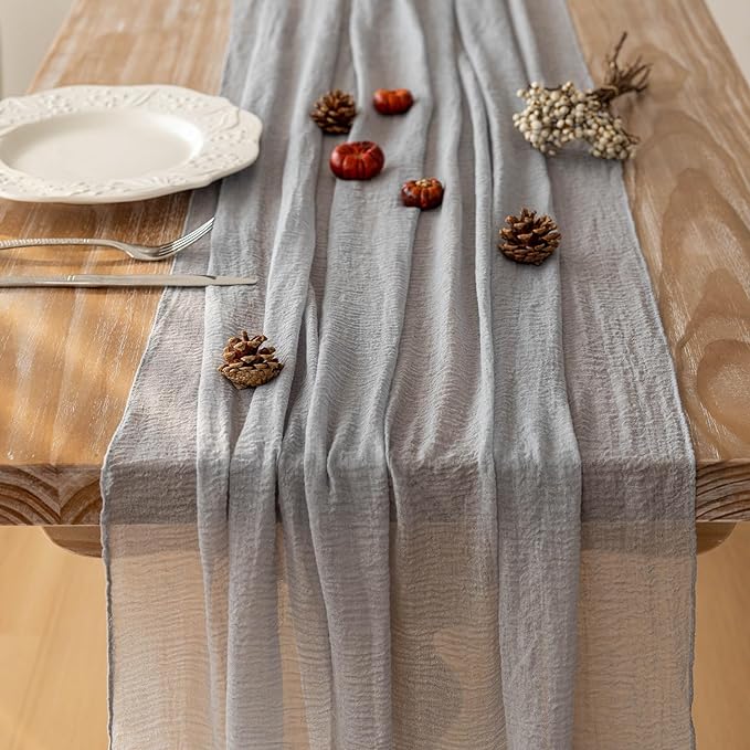 Cheesecloth Table Runner Dusty Blue Gauze Rustic Cheese Cloth Table Runner 120 Inch 10 FT for Wedding Baby Bridal Shower Birthday Engagement Party Long Sheer Boho Home Decorations-Ruum Studio Home