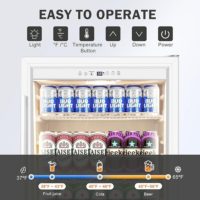 Beverage Refrigerator 24 Inch Drink Fridge, Beer Fridge, 150 Cans Beverage Cooler, Under Counter Refrigerator, Drink Cooler Undercounter Outdoor Refrigerators, Single Glass Door Bar Fridge-Ruum Studio Home