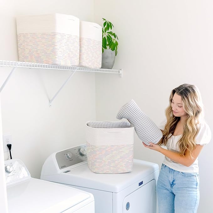NaturalCozy 13x15x13 Kallax Storage Cubes Bins, 3 Pack | Cotton Rope Cube Storage Bin Woven Baskets for Organizing | Kallax Insert Storage Baskets for Shelves Organizer, Kids Toy, Closet Baby Nursery-Ruum Studio Home