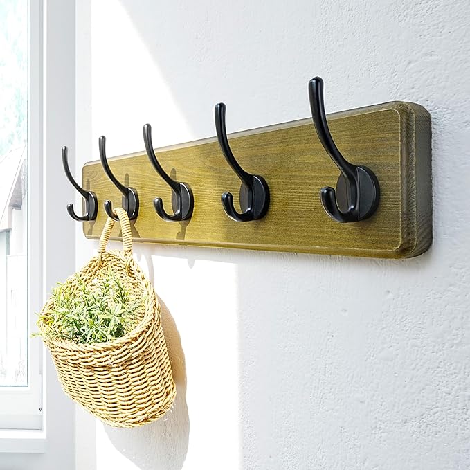 Dseap Coat Rack Wall: Patented, Heavy-Duty, 5-Double-Hooks Wooden Wall Mounted Coat Rack Coat Hanger Hook Rail for Winter Coats Hat Jacket Clothing, Weathered Green, Pack of 2-Ruum Studio Home