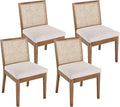 VESCASA Upholstered Dining Chairs with Square Rattan Back, Armless Padded Linen Cushion Dining Chairs with Wood Legs for Dining Room, Kitchen, Set of 4, Natural Frame-Ruum Studio Home