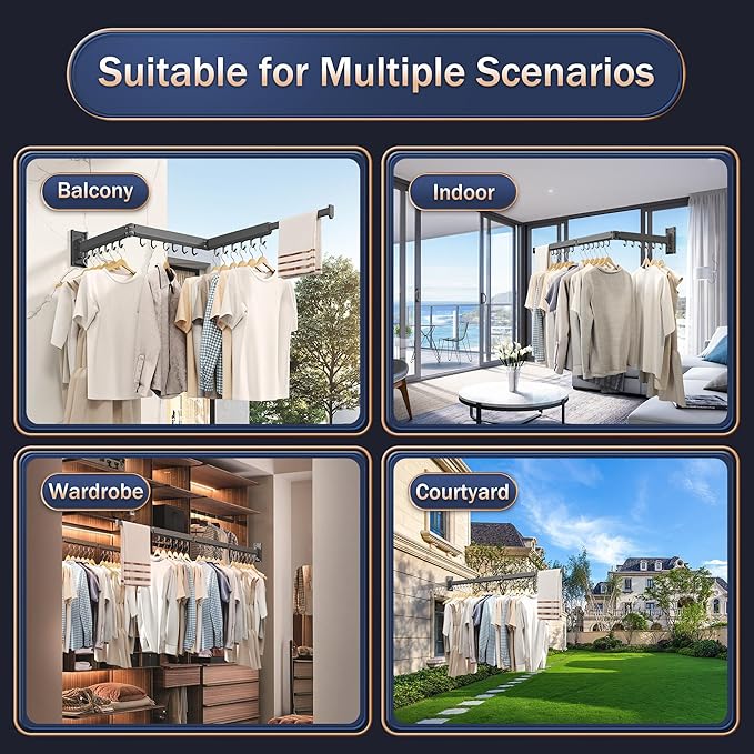 Laundry Drying Rack,Drying & Clothes Rack,Wall Mounted,Retractable & Collapsible, Grey-Ruum Studio Home