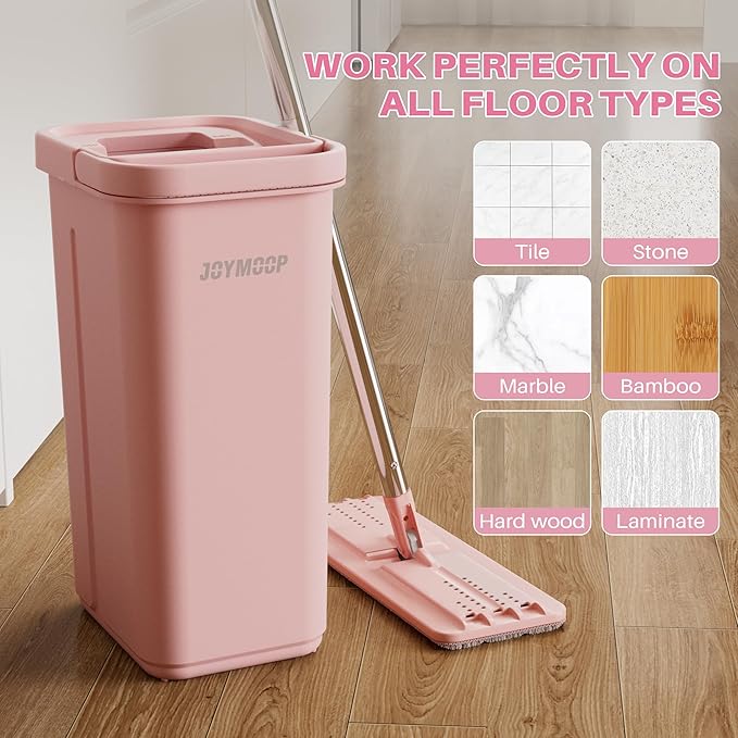 JOYMOOP Flat Mop Pads, Microfiber Mop Cleaning Pads, Washable Pads, Pads Replacement for Flat Mop or Mop Bucket Set, Pack of 4 Refills 13inch - Pink-Ruum Studio Home
