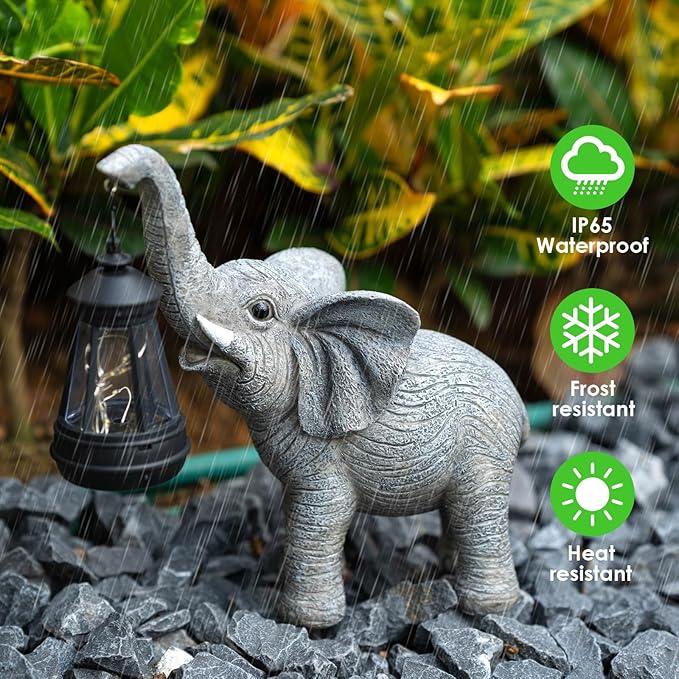 Solar Garden Statue Lights Elephants Figurine with Solar Lantern, Outdoor Yard Decorations for Patio Porch Home, Christmas Elephant Gifts for Women - Unique Housewarming Gifts-Ruum Studio Home