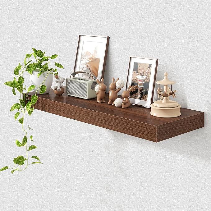 Deep Floating Shelves for Wall | 36 Inch Wide x 12 Inch Deep Floating Shelves | 36W x 12D Rustic Walnut Wide Wall Shelves | Bookshelf Laundry Shelf TV Shelf-Ruum Studio Home