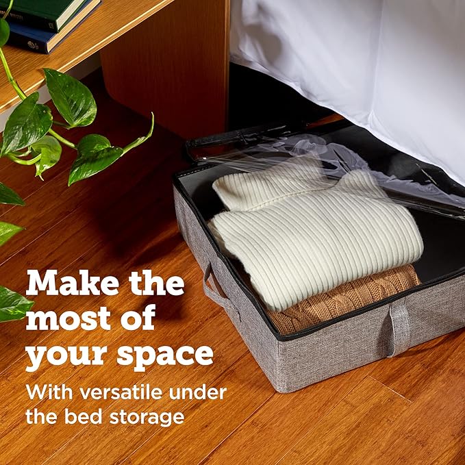storageLAB Under Bed Storage Containers, Closet Organizers with Sturdy Handles for Clothes, Comforters, and Accessories, Perfect for Use Under or at the End of the Bed - 2 Pack, Grey-Ruum Studio Home