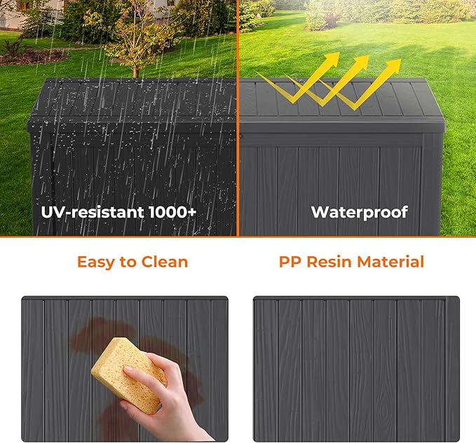 180 Gallon Deck Box Large Outdoor Storage for Patio Furniture,Outdoor Cushions,Garden Tools and Pool Supplies,Waterproof,Resin,Lockable(Black)-Ruum Studio Home