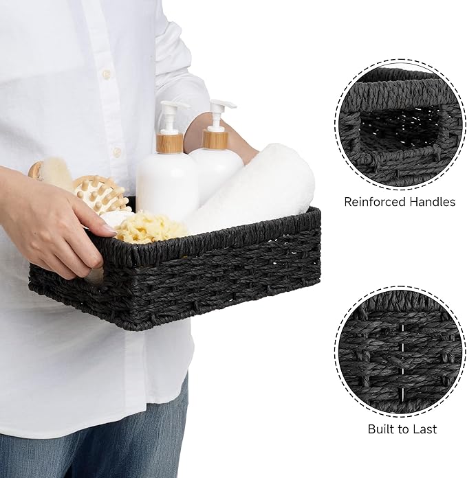 StorageWorks Small, Pantry Baskets, Wicker Storage Baskets for Organizing, Bathroom Shelves, Pantry Organizers and Storage, Black, 2-Pack-Ruum Studio Home