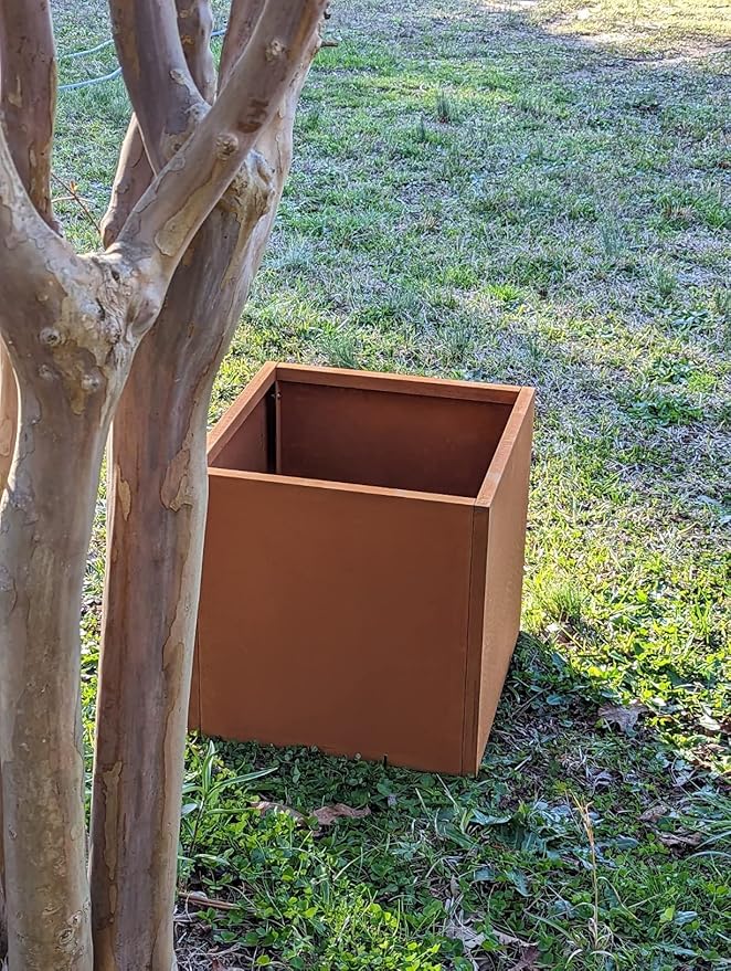 Corten Steel Planter Box Metal Planters Square Outdoor Steel Planter Cube Rustic Flower Pot 16 Inch Integral Durable Antique for Commercial Residential Garden Patio Deck and Backyard-Ruum Studio Home