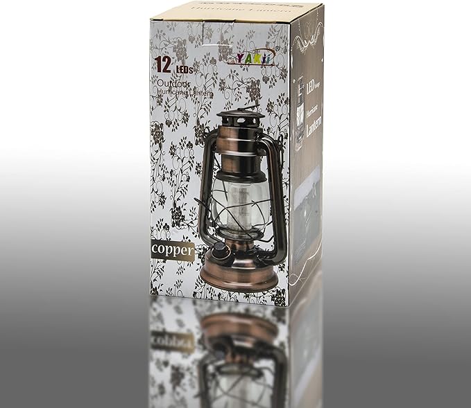 YAKii LED Vintage Lantern Metal Hanging Hurricane 12 LED Dimmer Switch Cold White Battery Operated Power Outage Indoor Camping Lighting Outdoor Brooklyn (Copper 2 Pack)-Ruum Studio Home