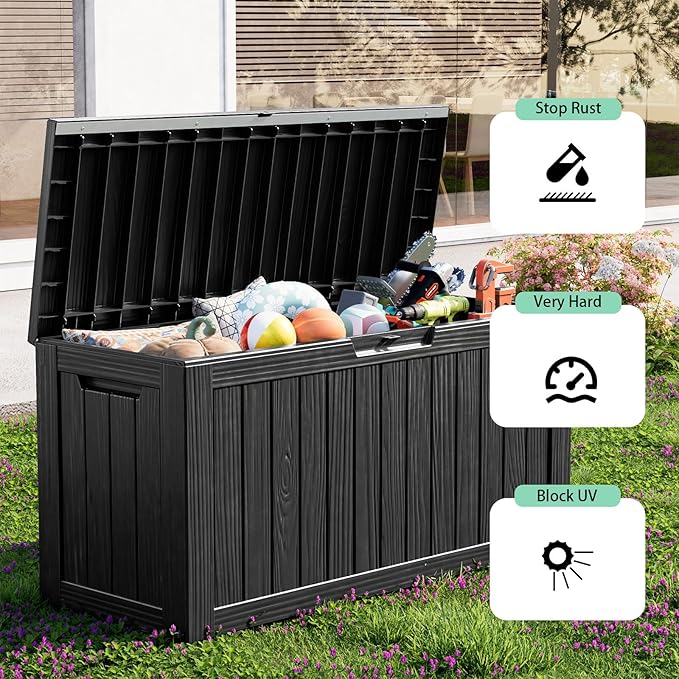 Vixzen 80 Gallon Resin Deck Box, Lockable Outdoor Storage Box for Patio Cushions Storage Furniture,Garden Tools, Pool Supplies, Weatherproof and UV Resistant,Black-Ruum Studio Home