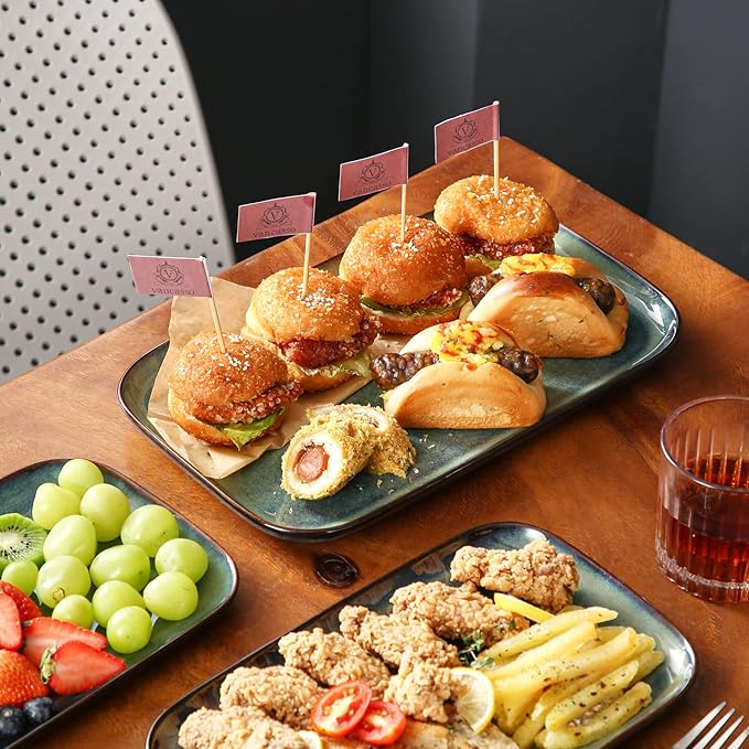 vancasso Stern Serving Platters Set of 3, 15/13/ 11 Inches Rectangular Serving Plates, Green Serving Trays for Entertaining, Party-Ruum Studio Home