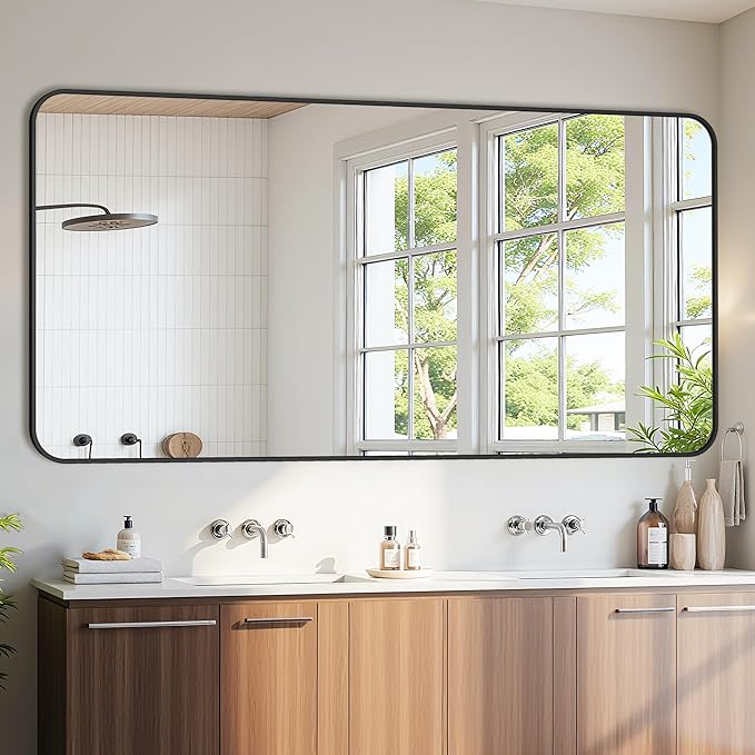 Bathroom Mirror 72" x 36", Large Rectangle Wall Mirror, Black Metal Frame Wall Mounted Mirrors for Bathroom, Vanity, Bedroom, Entryway Decor(Horizontal/Vertical)-Ruum Studio Home