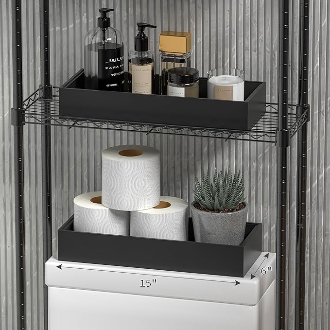 Kitchen Drawer Organizer Bins, Stackable Bamboo Drawer Organizer for Silverware, 2 Pcs Toilet Paper Basket Holder, Wood Bathroom Tray Countertop, Toilet Tank Tray Black 15" x 6" x 2.5"-Ruum Studio Home
