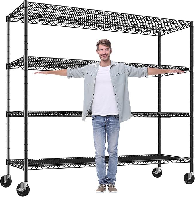 REIBII 60" W Storage Shelves 2878LBS Wire Shelving Unit with Wheels Heavy Duty Metal Shelving Adjustable Metal Shelves for Pantry,Kitchen,Garage,Basement,Business,Warehouse,60”W ×24”D×65.3”H-Ruum Studio Home