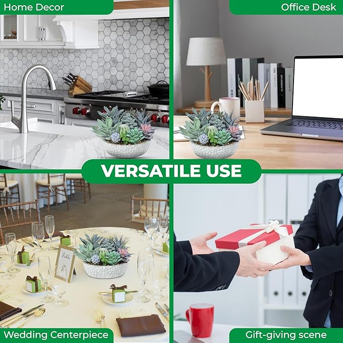 Premium Assorted Artificial Succulent Collection - Large Real Touch Artificial Cactus, Aloe Vera & Succulent Plants Artificial with Pots for Home Office Indoor (Artificial Glass - Pot)-Ruum Studio Home