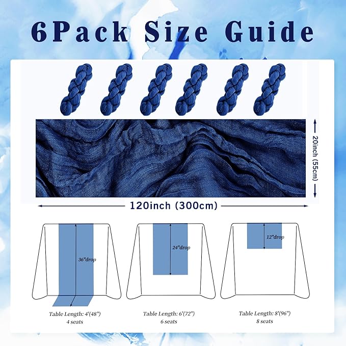 10FT 6 Pack Royal Blue Cheesecloth Table Runner 20 x 120 Inch Long Rustic Gauze Cheese Cloth Table Runner for Wedding Bridal Baby Shower Table Decorations Boho Fabric Sheer Birthday Party Table Decor-Ruum Studio Home