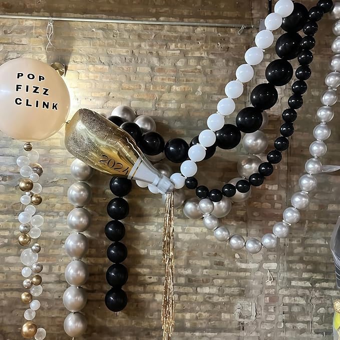 Black and Silver Linking Balloons, 100PCS 6 Inch Small Metal Silver Link Balloons for Making Balloon Wall Heart Arch, Quick Linked Balloon for Wedding Birthday Baby Shower Graduation Party Decorations-Ruum Studio Home