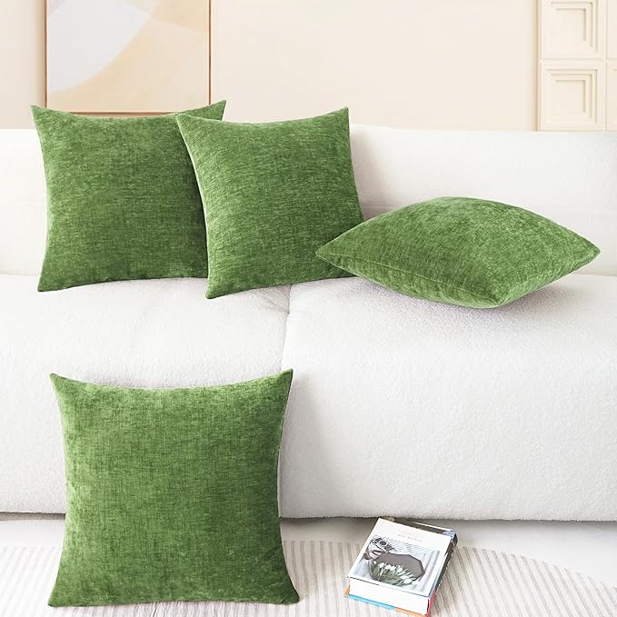 CaliTime Throw Pillow Covers Decorative 18 X 18 Inches Pack of 4 Cozy Chenille Cushion Cases for Couch Sofa Bed Living Room Home Forest Green-Ruum Studio Home