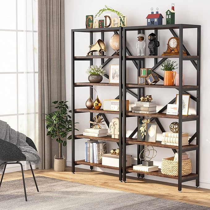 Tribesigns 71 Inch Industrial Bookshelf, 6 Shelf Etagere Bookcase, Free Standing Open Book Shelves Storage Display Shelf, Wood Shelving Units Organizer Rack for Bedroom Home Office Living Room-Ruum Studio Home