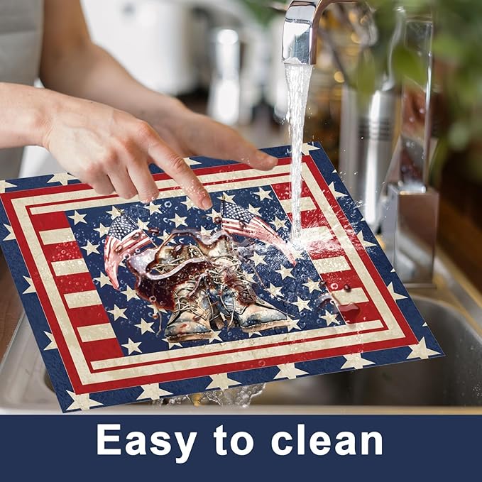 4th of July Placemats Set of 6 Patriotic Plastic Table Mats Independence Memorial Day Vintage America Flag Stars Stripe Place Mats Vinyl Table Decoration for Indoor Outdoor Party Kitchen Dining-Ruum Studio Home