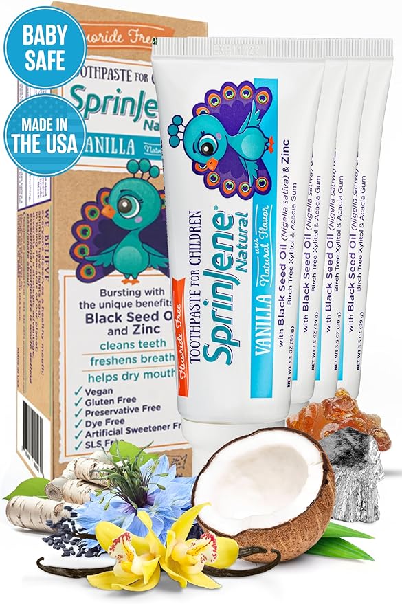 SprinJene Natural Kids Toothpaste, Vanilla | Natural Children’s Toothpaste | Fluoride Free Toothpaste for Toddlers | 4 Pack-Ruum Studio Home