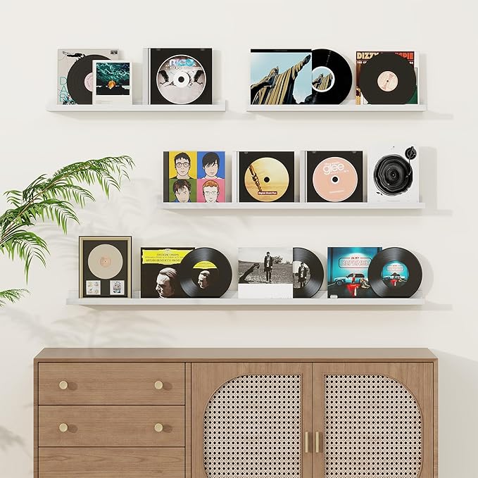Picture Ledge Shelf, Solid Pine Wood Floating Shelves Set of 4, 16 Inches Nursery Book Shelves for Toys Storage, Kids Bookshelf Wall Mounted for Living Room Decor Photo Frames, White-Ruum Studio Home