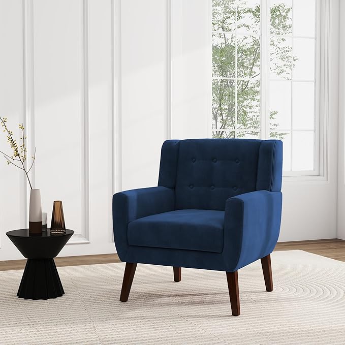 UIXE Accent Chair, Velvet Upholstered Armchair for Living Room, Modern Club Arm Chairs Comfy Single Sofa Button Tufted Bedroom Reading Seat - Royal Blue, Set of 1-Ruum Studio Home