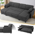 110 Inches Chenille Sectional Sofa w/Adjustable Back & Pull Out Sofa Bed, Tufted U Shaped Couch w/Two Storage Chaises, Sleeper Sectional Sofa w/USB Port & Cup Holders for Living Room, Grey-Ruum Studio Home