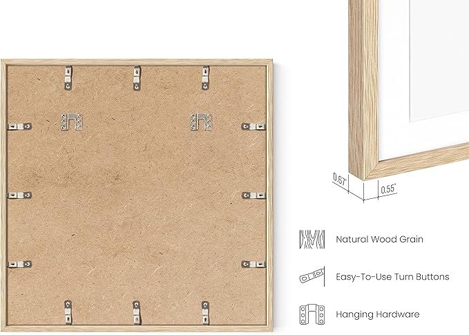 HAUS AND HUES 20x20 Picture Frames Set of 9 - Square Frames 20x20, Picture Gallery Wall Frame Set, 20x20 Frames for Poster, 9 Set of Frames for Gallery Wall, Square Picture Frames (Beige Oak Frames)-Ruum Studio Home