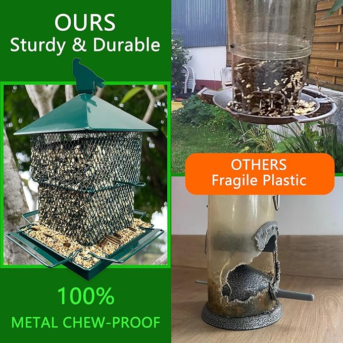 Bird Feeders for Outdoors, 6.5lb Large Capacity, Heavy Duty Metal Bird Feeder, Supports Cardinal, Finch, Blue Jay and Wild Birds(Green)-Ruum Studio Home