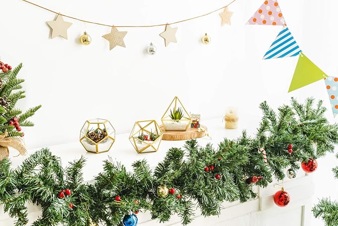 Mkono 4 Inches Mini Glass Geometric Terrarium Container Set of 3 Modern Tabletop Planter Shelves Decor Display Centerpiece for Succulent Miniature Fairy Garden Air Plant, Gold (Plant Not Included)-Ruum Studio Home