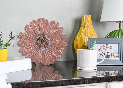 NAT & Jules Gerbera Daisy Flower Shaped Dimensional Indoor Outdoor 12 inch Cast Resin Decorative Garden Stepping Stone, Patio, Walkway Sculpture Yard Art, Terracotta-Ruum Studio Home