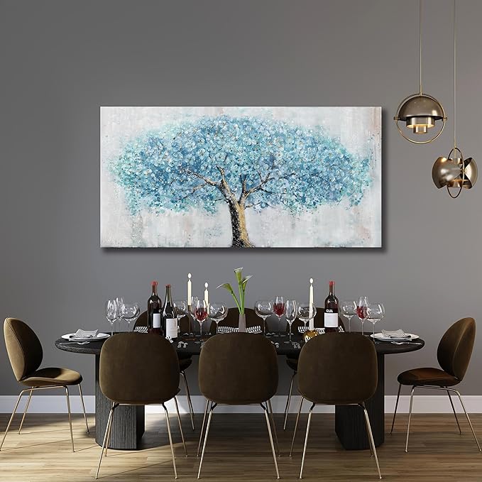 Yuaxker Tree Wall Art Blue and Gold Canvas Painting Modern Aesthetic Wall Decor Spiritual Artwork for Living Room Bedroom Dining Room Office Home Decor 20x40inch-Ruum Studio Home