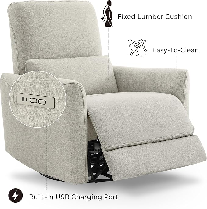 CHITA Power Recliner Chair Swivel Glider, FSC Certified Fabric Living Room Nursery Reclining Sofa Chair with Lumbar Support, Dove Grey-Ruum Studio Home