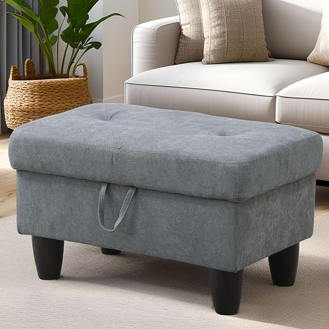Ottoman Rectangular Storage Ottoman Bench, Flannel Footrest Stool Footstool with Lid for Living Room, Bedroom, Entryway, Dark Gray, 28.5"x19"x17.5"-Ruum Studio Home