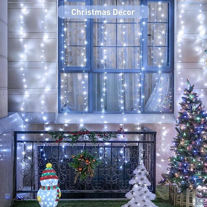 JMEXSUSS 900LED Christmas Curtain Lights, 9.5x29.5ft White Indoor/Outdoor Plug-in with Remote, Window Hanging String Lights for Bedroom, Wedding, Xmas Decoration-Ruum Studio Home