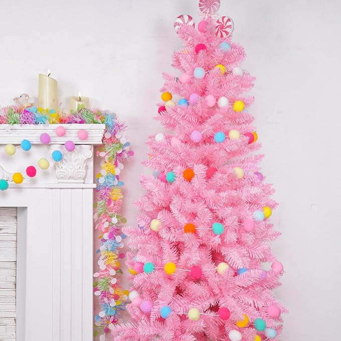 TBD Decor 2pk Pom Pom Garland Easter Decorations 13FT Colorful Large Felt Ball Spring Garland Easter Tree Decorations for Mantle,Indoor Holiday Wedding Birthday Party Supplies-Ruum Studio Home