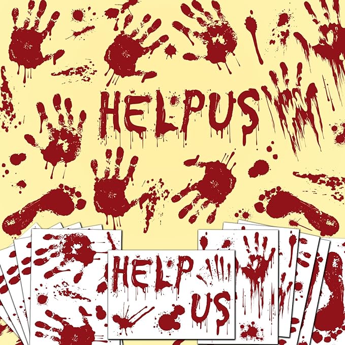 Halloween Window Clings Decorations, Bloody Handprint and Footprint Stickers, Scary Halloween Party Decor for Windows and Cars, Indoor/Outdoor Use - 12 Sheets-Ruum Studio Home