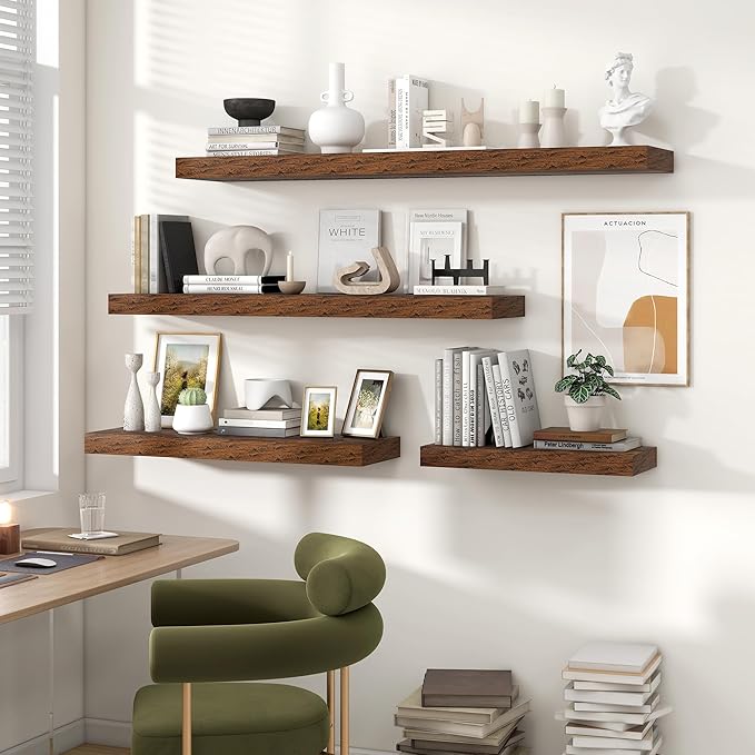 Heimlove 36 Inch Floating Shelves for Wall Set of 2,Rustic Brown Wall Shelves for Storage & Decor - Heavy Duty with Invisible Brackets,Perfect for Living Room,Bedroom,Home Office-Ruum Studio Home