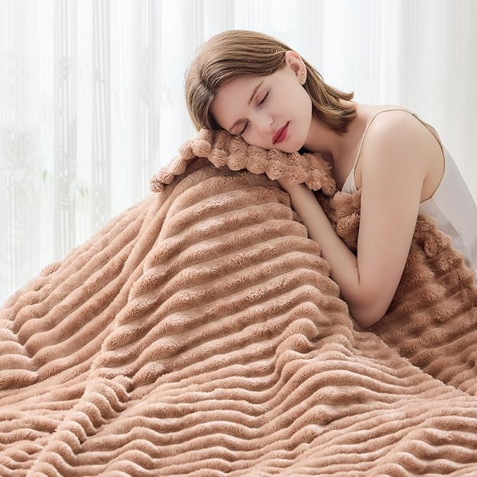 NEWCOSPLAY Super Soft Throw Blanket Taupe Premium Silky Flannel Fleece 3D Ribbed Jacquard Lightweight Bed Blanket All Season Use (Taupe Ribbed, Throw(40"x50"))-Ruum Studio Home