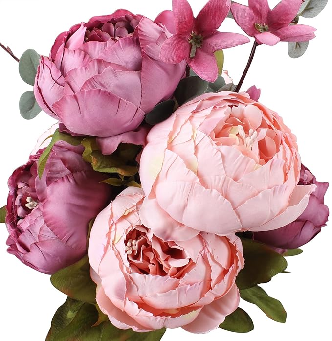 Duovlo Fake Flowers Vintage Artificial Peony Silk Flowers Wedding Home Decoration,Pack of 1 (New Sweetened Bean)-Ruum Studio Home