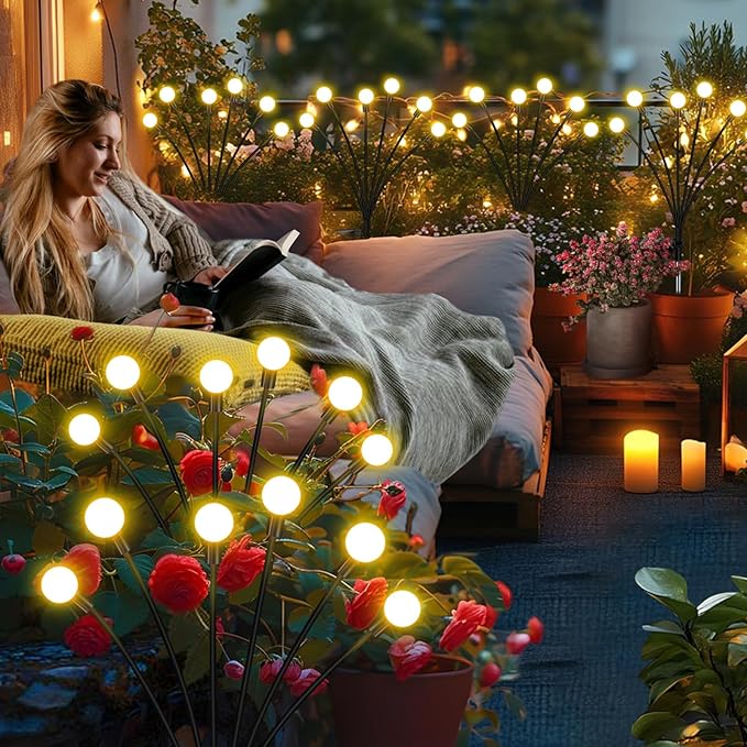 Solar Firefly Lights 16 LED Swaying Outdoor Waterproof Decorative Lights for Yard Patio Pathway Lawn Decorations (2 Pack, 8 Heads)-Ruum Studio Home