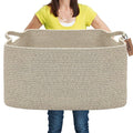 COMFY-HOMI Large Rectangular Blanket Basket, Woven Cotton Rope Baskets for Storage, Laundry Hamper Basket, Storage Bin,Toy Organizing Bin with Handle, Organization and Storage-22x15x12”-Brown-Ruum Studio Home