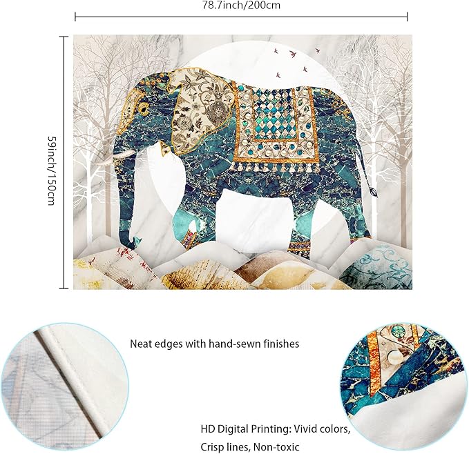 Elephant Tapestry, Forest Moon Tapestries, Bohemian Hippie Boho Trippy Indie Aesthetic Wall Tapestry, Watercolor Yoga Mystic Vintage Wall Hanging, Home Decor for Bedrooms Living Rooms Dorm Studios-Ruum Studio Home