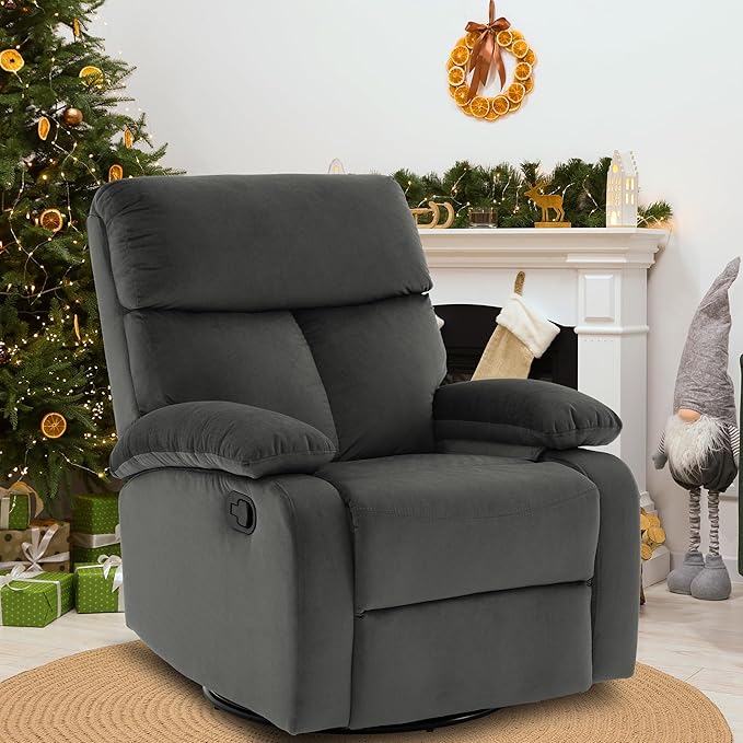 Swivel Rocker Recliner for Adults, Rocking Small Recliner Chair for Small Spaces, Glider-Nursery Rocking Chair for Living Room, RV, Nursery, Bedroom, Grey-Ruum Studio Home