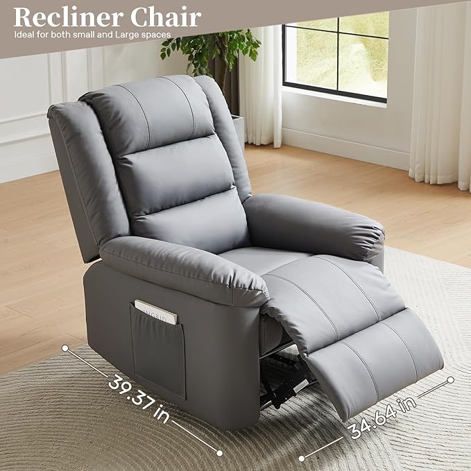 Recliner Chair with Massage & Heat, 8 Vibration Points, 5 Modes, 115-165° Reclining, Manual Recliner for Adults, Timer & Intensity Control, Faux Leather Massage Chair with Side Pocket for Living Room-Ruum Studio Home