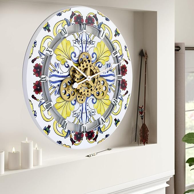 The Gears Clock Wall Clock Italy Collection with Moving Gears (Positano, 24 inch Round)-Ruum Studio Home