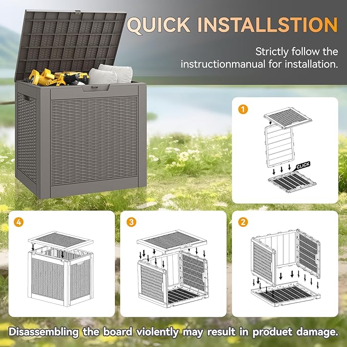 KAMABOKO 31 Gallon Outdoor Storage Box, Resin Deck Boxes Indoor and outdoor, Waterproof Storage Box Lockable Lid for Garden Tools, Package Delivery, Pool Supplies, Patio Cushions, Grey-Ruum Studio Home