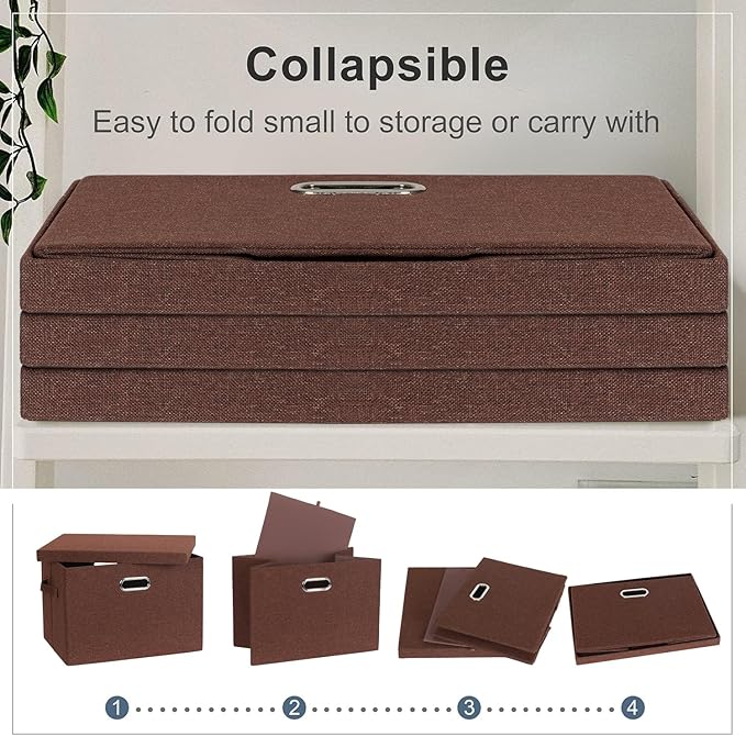 Large 17" 36 Quart Collapsible Stackable Storage Bins with Lids, 3 Packs Dark red Foldable Fabric Closet Storage Boxes with Lids, Heavy-duty Linen Cube Baskets(17x12x11)-Ruum Studio Home